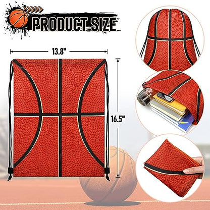 Grneric 14 Pcs Basketball Drawstring Bags Party Favor Goodie Bags Cinch Bag Sackpack for Sports Teams Birthday Supplies(Basketball)
