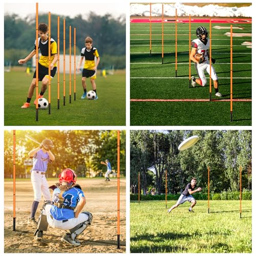 Soccer Agility Training Equipment: 6 Soccer Agility Poles, 20ft Agility Ladder, 10 Soccer Cones, 1 Jump Rope. Soccer Training Poles for Speed Training, Agility Training - color: orange