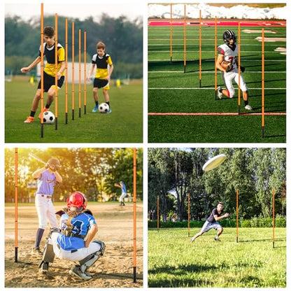 Soccer Agility Training Equipment: 6 Soccer Agility Poles, 20ft Agility Ladder, 10 Soccer Cones, 1 Jump Rope. Soccer Training Poles for Speed Training, Agility Training - color: orange