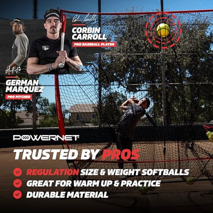 PowerNet Softball Batting Practice Equipment - Bucket of 11" & 12" Softballs, Weighted & Flexi Balls, Crushers