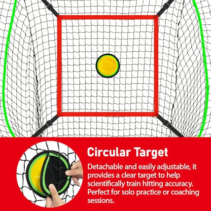 7x7 FT Baseball Net, Baseball & Softball Training net with Batting Tee, Strike Zone & Circular Target and Weighted Ball, Portable Design with Compact Storage