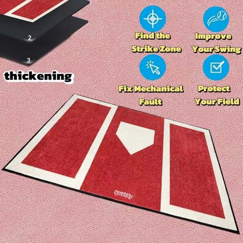 Baseball & Softball Hitting Mat - 6x4ft Anti-Slip Rubber Base, Home Plate with Batters Box, Foldable 12LB Design - Indoor/Outdoor Training for Left/Right Hitters, with Carry Bag