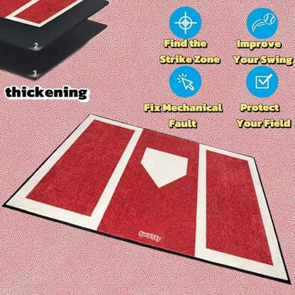 Baseball & Softball Hitting Mat - 6x4ft Anti-Slip Rubber Base, Home Plate with Batters Box, Foldable 12LB Design - Indoor/Outdoor Training for Left/Right Hitters, with Carry Bag