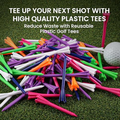 Golf Tees Plastic Unbreakable Easy to Find Bulk Value 200/500/1000 Count, 2 3/4 Inch Stable Tee Driving Range Reduce Friction, Blue White Purple Practice (Multicolor, 200 Count (2 3/4 Inch))
