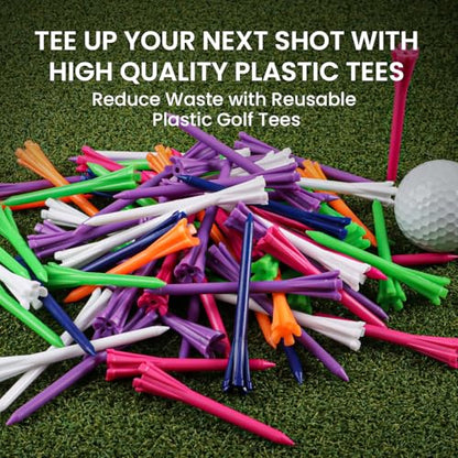 Golf Tees Plastic Unbreakable Easy to Find Bulk Value 200/500/1000 Count, 2 3/4 Inch Stable Tee Driving Range Reduce Friction, Blue White Purple Practice (Multicolor, 200 Count (2 3/4 Inch))