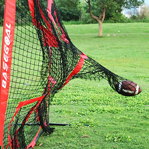 BaseGoal Football Nets for Throwing,Football Target,Quarterback Training Equipment with 5 Target Pockets for Improving Football Accuracy Throwing-8 x 8 ft or 7 x 7 ft Nets - color: 8 x 8 Ft Red + Ball