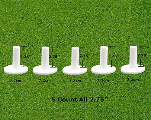FINGER TEN Golf Rubber Tees 1.5" 2.25" 2.75" 3" 3.13" Same or Mixed Sizes/Colors Value 5 Pack, Durable & Hold Ball Well Golf Accessory for Indoor Outdoor Practice - style: White 5 Pack All 2.75''