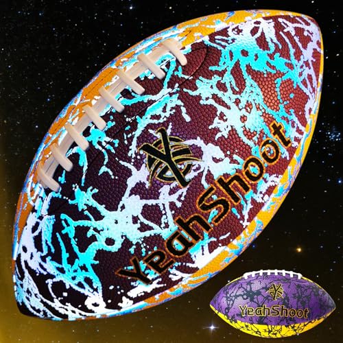 New Holographic Reflective Football Size 9-Glow in The Dark Premium American Football with Stunning Luminous Rugby Durable Grip, for Sports Fans - color: Purple＆Gold