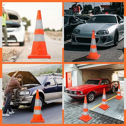 WHDZ 28 inch Collapsible Traffic Cones with LED Light Multi Purpose Pop up Reflective Safety Cones 4 Pack Orange - color: Orange