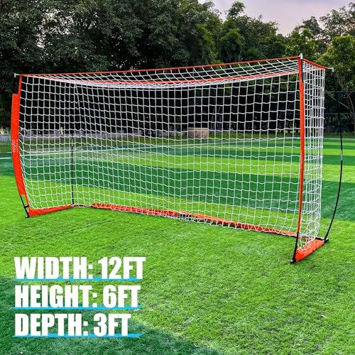 Soccer Goal for Backyard | Portable Soccer Goal Net Collapsible Metal Base | Easy Setup | Portable Net for All Ages| 1 Pair Shin Guards+ 1 Goal + 1 Carry Bag | Size 6x4FT or 12x6F