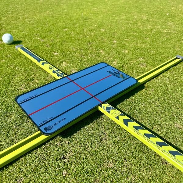 EyeLine Golf Practice T Swing Training Aid, Align Feet/Shoulders/HIPS to Ball, White or Green Alignment Sticks, Shoulder Mirror, PGA Tour Proven