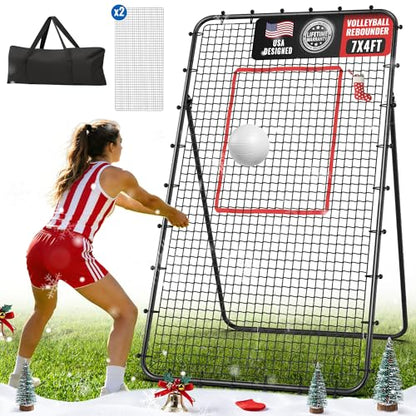 Volleyball Rebounder Net 7x4 FT, 5-Angle Adjustable Bounce Back Net, Steel Frame & PE Training Net for Volleying/Spiking, Rust-Resistant & Durable – w/Travel Bag, 2 NETS - color: Black