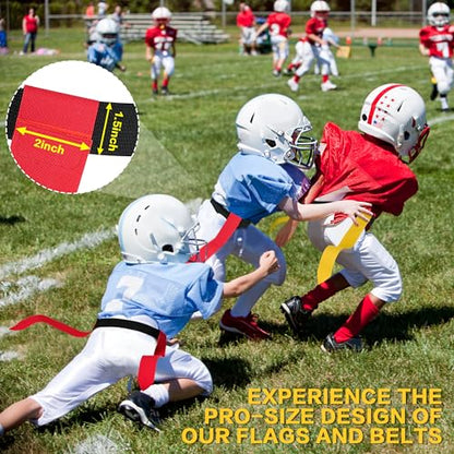 Flag Football Belts, Red and Yellow Flags and Flag Football Set Red and Blue Flags for 28 Player Bundle