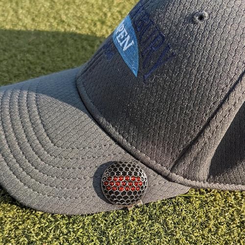 Golf Ball Marker Fits on Hat Clip - Premium Quality Metal Ball Marker with Red & Black Crystal Golf Ball Markers for Hat Divot Tool - Unique Golf Gift Accessory - Value Gift Set for Golfers