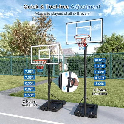 GYMAX Basketball Hoop, 5.6-10 Ft Adjustable Basketball Goal with 44 Inch Shatterproof Backboard, Fillable Base, Wheels for Teens, Adults, Outdoor, Backyard, Driveway
