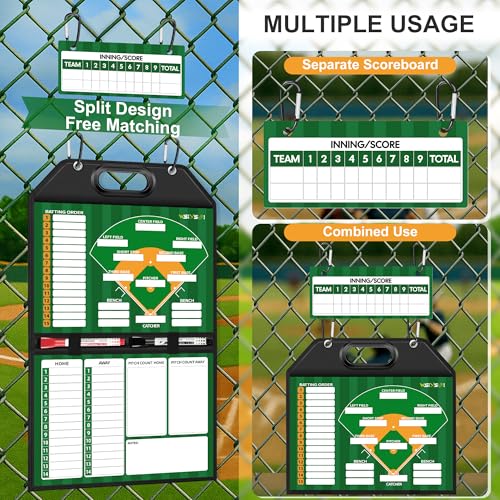 Magnetic Baseball Lineup Board – Foldable Dugout Display with Carry Handle for Coaches and Teams | Portable Leather-Covered Strategy & Lineup Planner - style: Baseball