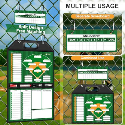 Magnetic Baseball Lineup Board – Foldable Dugout Display with Carry Handle for Coaches and Teams | Portable Leather-Covered Strategy & Lineup Planner - style: Baseball