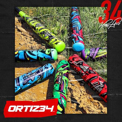 Ortiz34 Bat & Ball Set - Graffiti Plastic Bat & Ball Homerun Set- David Ortiz Backyard Baseball Set for Youth, Kids, Teenagers, Adults (Bat & Ball Set, Blue)