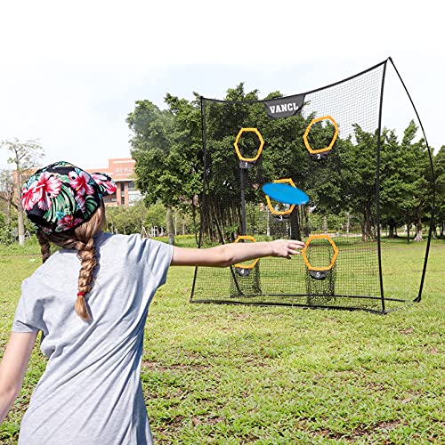 Football Training Net Portable 7X7ft Knotless Quarterback Throwing Net for Improving Football Accuracy Throwing with 5 Target Pockets &Carry Bag