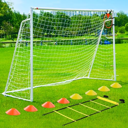 Soccer Goal 12x6,10x6.5, 8x6, 6x4FT Soccer Goals for Backyard Metal Soccer Goals for Kids Youth Adults Large Outdoor 2" Steel Soccer Goal Post Frame with Soccer Net Target Net Portable Agility Ladder - style: 8×6 FT