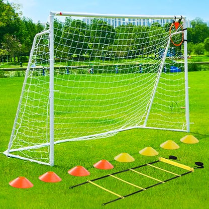 Soccer Goal 12x6,10x6.5, 8x6, 6x4FT Soccer Goals for Backyard Metal Soccer Goals for Kids Youth Adults Large Outdoor 2" Steel Soccer Goal Post Frame with Soccer Net Target Net Portable Agility Ladder - style: 8×6 FT
