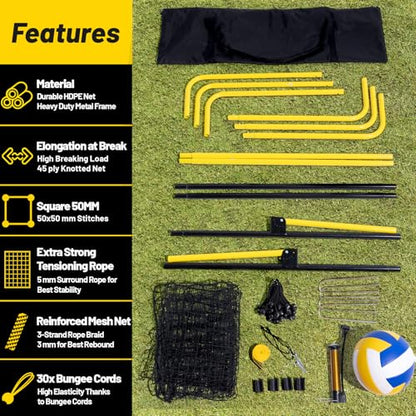 Happy Jump 7x4 FT Portable Volleyball Rebounder Net, 5 Adjustable Angles Bounce Back Trainer, Heavy-Duty Steel Frame & 45-Ply Net, Target Practice Training Equipment, Includes Volleyball