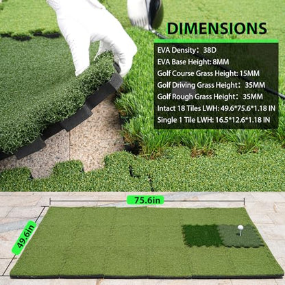 GAIARENA Tri-Turf Golf Hitting Mat Premium Indoor/Outdoor/Backyard Golfing Practice Mat for Home Golf Simulators, Thick EVA Foam Base & Tri-Turf Tiles Rough Driving Course Grass, Gift for Avid Golfers - size: 75.6"*45.6"