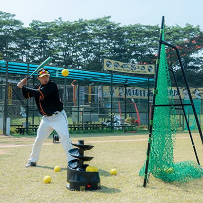 Furlihong 6902BHA Rechargeable Baseball/Softball Toss Machine with Extendable Ball Stacker, Height Adjustable, Use Regulation Baseballs, Softballs or Dimpled Balls, for Hitting Batting Practice