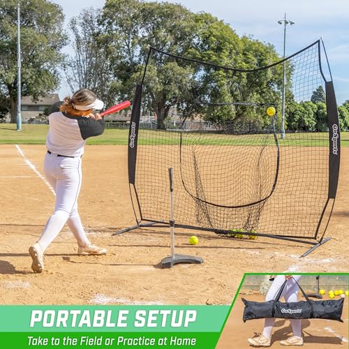 GoSports 7 x 7 ft Baseball & Softball Nets - Available in Team Colors - Batting & Pitching Net with Strike Zone - color: Black