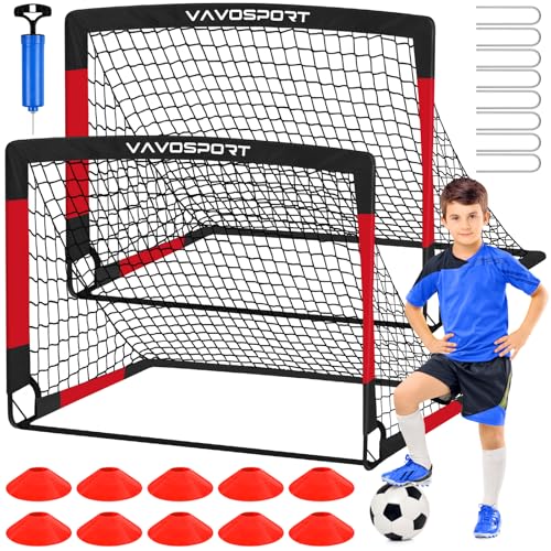 VAVOSPORT Kids Soccer Goals for Backyard Set, 2 of 4x3 / 6x4 ft Portable Soccer Goal Nets, Pop Up Mini Toddler Soccer Net Training Equipment & Ball, Cones for Ages 3-14, Outdoor Games Gifts for Kids - color: Black Red, style: 4 ft x 3 ft