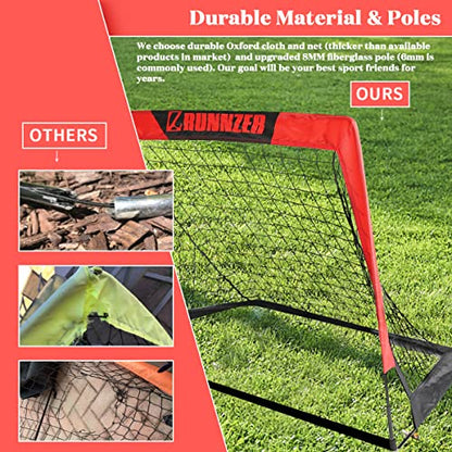 L RUNNZER Kids Soccer Goal, Pop Up Soccer Goal Net for Backyard, Set of 2 with Portable Carrying Case - color: Red, style: 3.3'x2.2', 2 Set