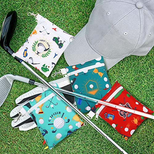 Silkfly 4 Pcs Golf Tee Bag 5.62 x 6.87 Inch Zipper Pouch Tee Holder Pouch with Metal Lobster Claw Clip Gifts Accessories for Men Women Golf Lover Player, 4 Styles(Stylish)