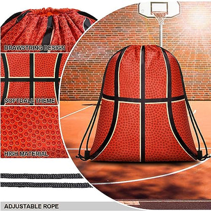 Grneric 14 Pcs Basketball Drawstring Bags Party Favor Goodie Bags Cinch Bag Sackpack for Sports Teams Birthday Supplies(Basketball)