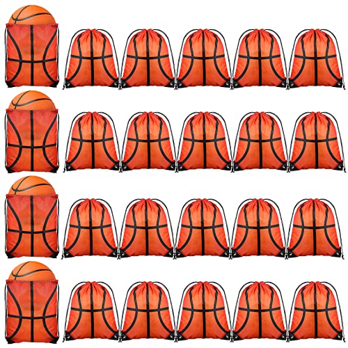 Saintrygo 24 Pieces Soccer Basketball Party Favor Drawstring Gift Bags Sport Cheerleader Bags Football Sport Party Supplies(Basketball Style)