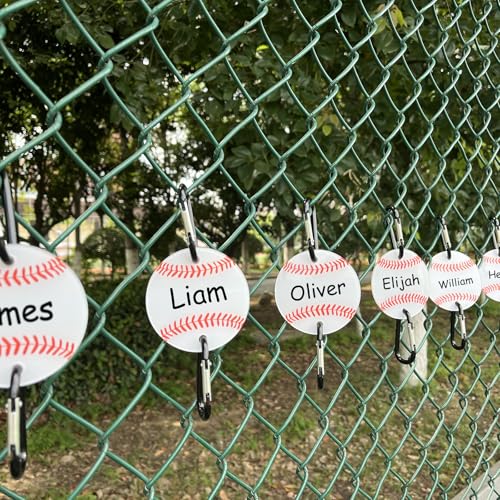 Baseball Bag Fence Hooks – Thick Fence Clips with Writable Acrylic Plates – Dugout Organizer for Baseball Gear, Backpacks, Helmets, Bottles, Team Gifts - style: 12 packs