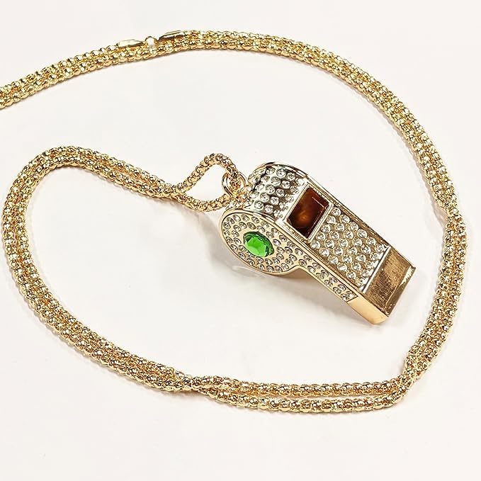 Metal Chain Rhinestone Whistle, Necklace Whistle, Suitable for Coaches, Referees,Lifeguard, Sports Activities (Gold) - color: Green