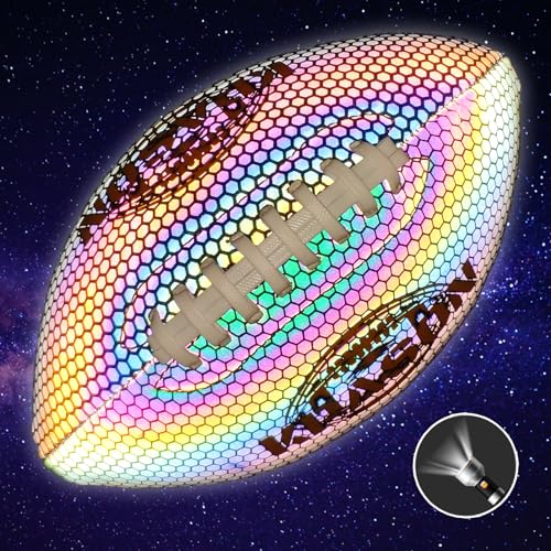 Football Holographic Bright Football Ball Peewee Size 3 / Youth Size 6/ Official Size 9, Reflective Glowing Composite Leather Footballs for Teens and Adults - color: II-Holo Black, size: Youth Size 6