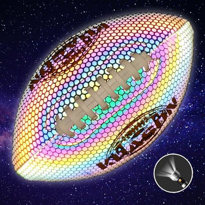 Football Holographic Bright Football Ball Peewee Size 3 / Youth Size 6/ Official Size 9, Reflective Glowing Composite Leather Footballs for Teens and Adults - color: II-Holo Black, size: Youth Size 6