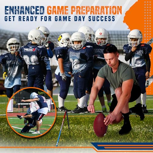 True Strike Pro Football Kicking Tee - Ultimate Football Tee Compatible with All Ball Sizes, Bonus Goal Kicking Tracker, Field Goal Football Holder