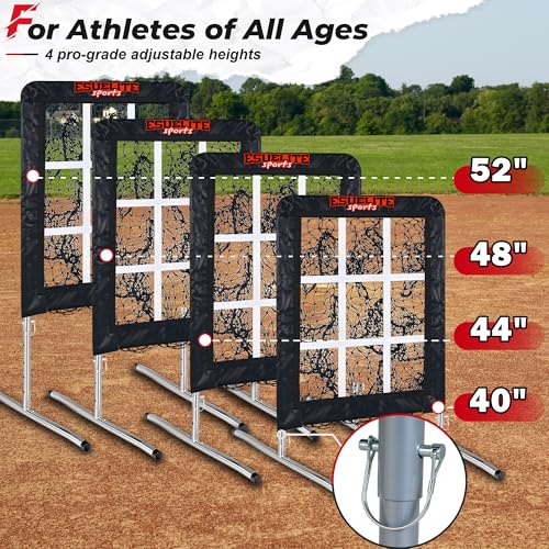 Heavy-Duty 9 Hole Pro Style Baseball & Softball Pitching Net with Strike Zone Target - Adjustable Portable Design - style: Black
