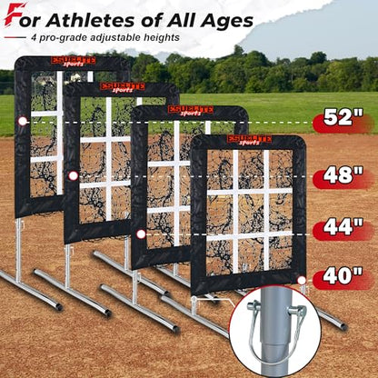 Heavy-Duty 9 Hole Pro Style Baseball & Softball Pitching Net with Strike Zone Target - Adjustable Portable Design - style: Black
