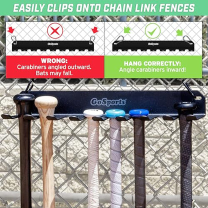 GoSports Baseball & Softball Bat Racks - Black or Red, Holds 16 Bats - Mount on Wall or Clip on Dugout Fence - color: Black