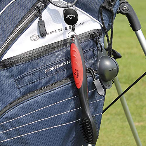Callaway Premium Golf Club Brush for Clubs and Shoes with Retractable Cord, Soft and Hard Nylon Bristles, Carabiner Clip