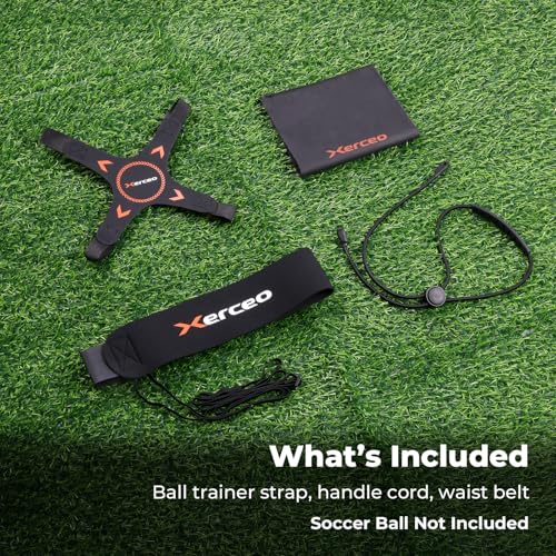 2-in-1 Soccer Kick Trainer for Kids & Youth, Handheld Touch Practice and Waist Belt Solo Kicking, Adjustable Ball Strap with Handle Cord, Fits Size 4 & 5 Balls, Ball Not Included