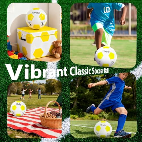Soccer Ball Size 3 with Pump Needle, Size 3 Trainning Classic White Black Thicker PU Tight Weaved Suitable for Youth Boy League Game Trainning - color: White+Yellow