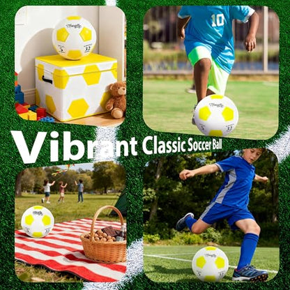 Soccer Ball Size 3 with Pump Needle, Size 3 Trainning Classic White Black Thicker PU Tight Weaved Suitable for Youth Boy League Game Trainning - color: White+Yellow