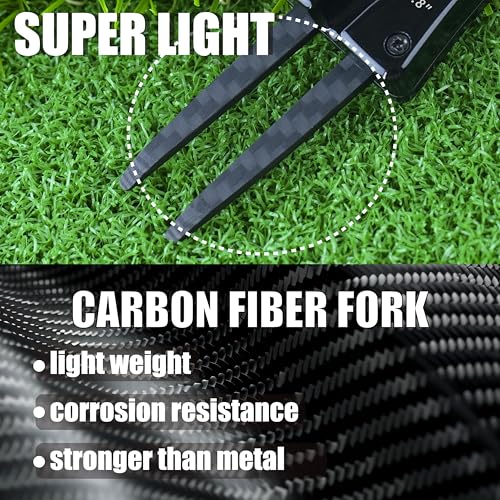 SANDIAN, All-in-1 Value Pak, Adjustable Golf Tee Height Setter with Divot Tool, Genuine Carbon Fiber Made Pitchfork, Super Lightweight, T800 Ball Marker, Hat Clip, Tees, Leather Holster, Zipper Case