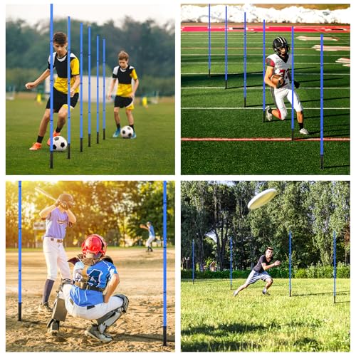 Soccer Agility Training Equipment: 6 Soccer Agility Poles, 20ft Agility Ladder, 10 Soccer Cones, 1 Jump Rope. Soccer Training Poles for Speed Training, Agility Training - color: blue