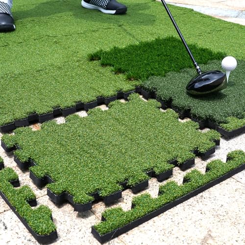 GAIARENA Tri-Turf Golf Hitting Mat Premium Indoor/Outdoor/Backyard Golfing Practice Mat for Home Golf Simulators, Thick EVA Foam Base & Tri-Turf Tiles Rough Driving Course Grass, Gift for Avid Golfers - size: 75.6"*45.6"