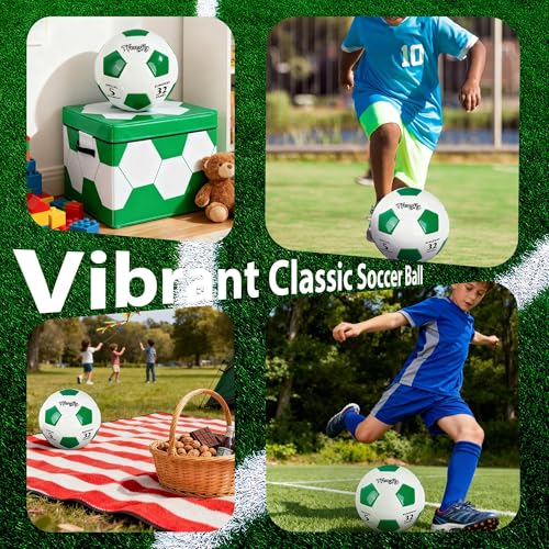 Soccer Ball Size 3 with Pump Needle, Size 3 Trainning Classic White Black Thicker PU Tight Weaved Suitable for Youth Boy League Game Trainning - color: White+Green